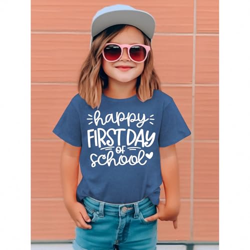 Image of GLIGLITTR Girls Happy First Day of School Shirt Kids Boys Kindergarten 1st 2nd 3rd Grade T-Shirt Back to School Outfit Tops