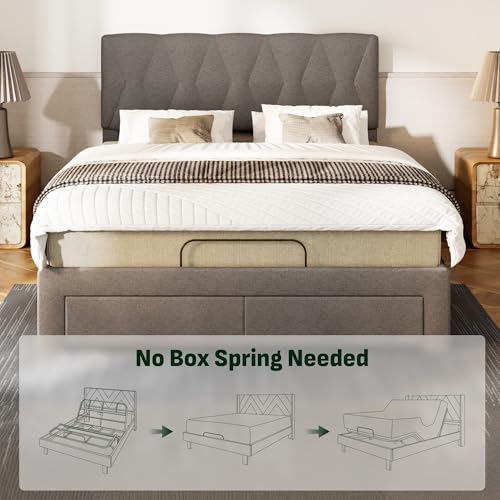 Image of Softa Queen All-in-One Adjustable Bed Frame with Upholstered Bed Frame Headboard and 2 Storage Drawers, Electric Bed with Remote Control and Whisper Quiet Motor, 10-Year Warranty