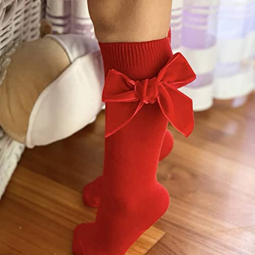 Length Knee-High Kids Toddler Baby Girls Princess Socks Mid-Calf Stockings Solid Sock Infant Girls (Red, 3-18 Months)3