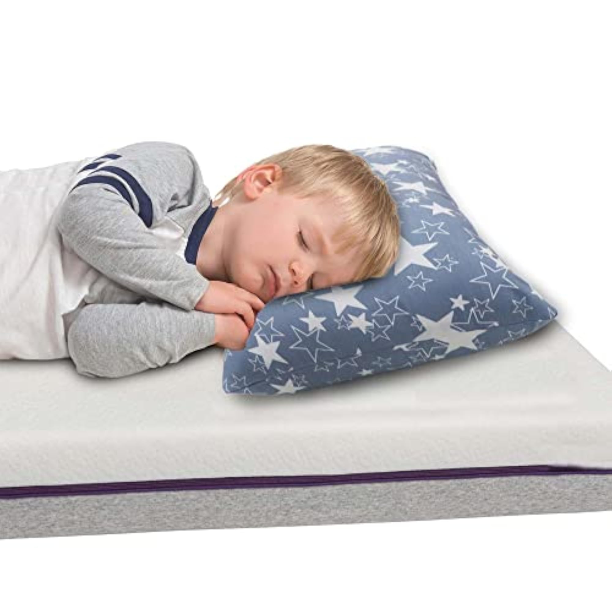 Toddler Pillow with 100% Cotton Removable Cover - Grey Star