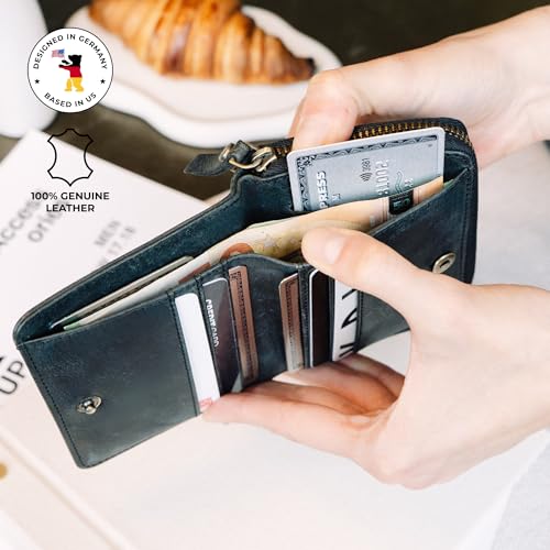 Image of BERLINER BAGS Soft Leather Small Wallet Women Sara, Gift Box - Dark Grey | Genuine Leather Bifold Zip Wallet, Fits Purses & Crossbody Bags, 8 Card Slots, Zipped Coin Pocket, RFID Blocking