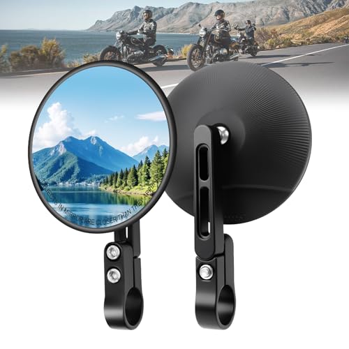 KAOLALI Motorrad Spiegel E24 Geprüft, Motorrad Unterlenker Spiegel, 360° Drehbar, 2 Stück Runde Lenkerendenspiegel, für Meisten Motorrädern, Scooter, ATV, Roller