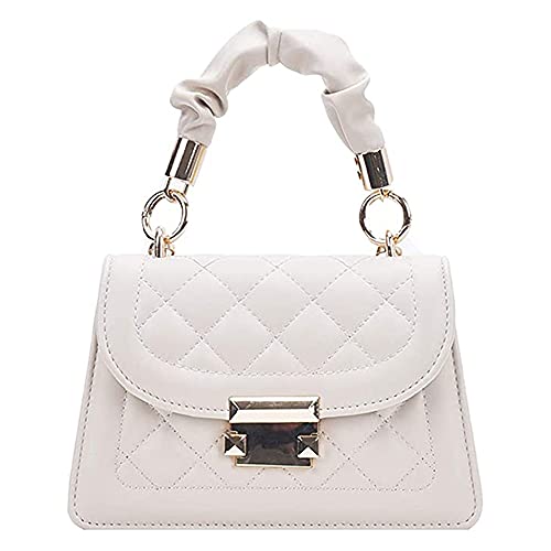 Aoun Femmes en cuir matelassé léger petits sacs à bandoulière personnalité mode Sac Messager fourre-tout avec chaîne (Blanc) Cover