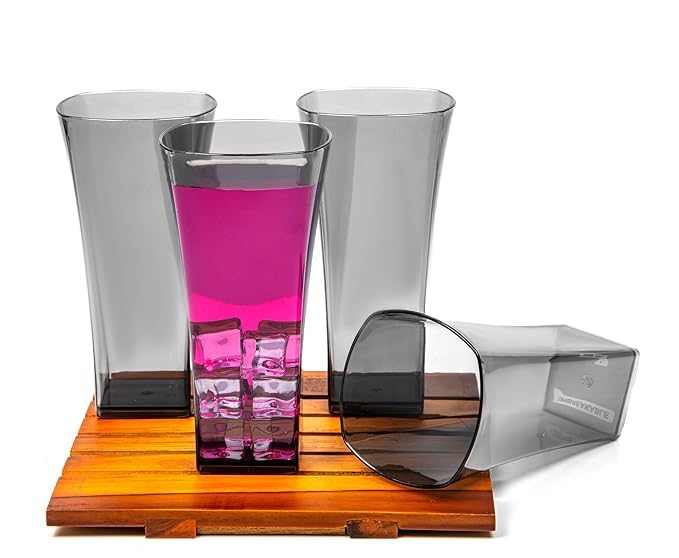 Image of SORATH Premium Drinking Glasses Set - Pcs Transparent Glassware | Stylish Tapered Glass Tumblers for Water, Juice & Cocktails | Modern Everyday Drinkware for Home & Commercial Use (Black, Pack of 12)