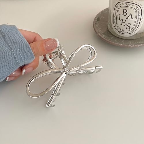 Pinza metálica grande plateada para cabello miniatura 3