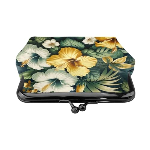 Pu Leather Buckle Coin Purse Hibiscus-Tropical-Floral Girls Kiss-Lock Change Purse Wallets2