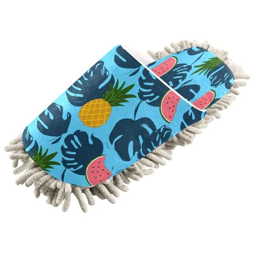 Kigai Watermelons Pineapples Leaves Mop Slippers for Floor Cleaning, Slippers for Women Men, Microfiber Floor Cleaning, M