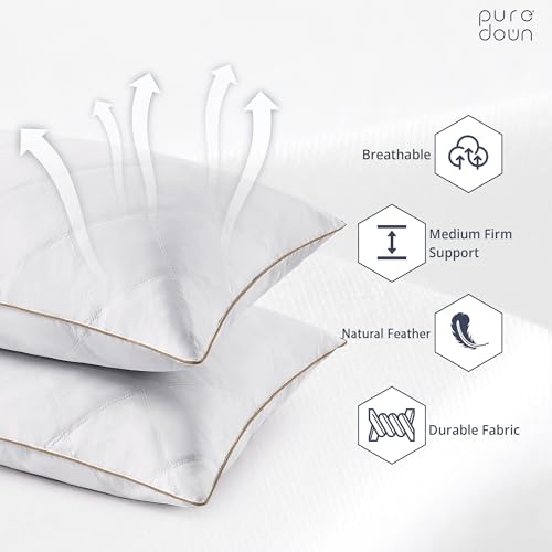 puredown® Goose Feathers and Down Pillow with Diamond Quilting with 100% Cotton Cover, Pack of 2, King Size by puredown - Image 2