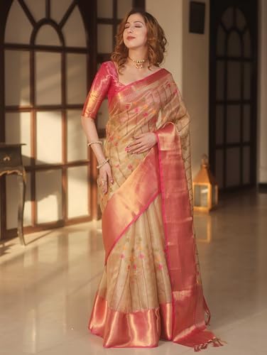 Image of SGF11 Women's Kanjivaram Pure Soft Silk Saree With Unstitched Blouse Piece