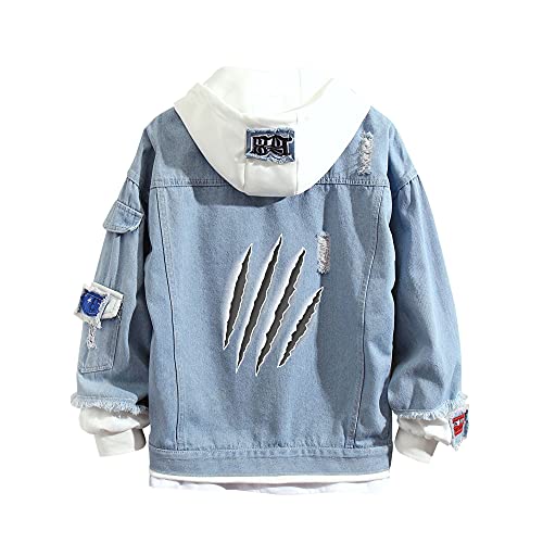 Lemany Cat Denim Hoodie Falsche Zweiteilige Jeansjacke Mäntel Button Down...