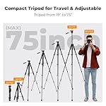 K&F CONCEPT Camera Tripod, 75" Lightweight Portable Travel Outdoor DSLR Tripods for Camera Phone Video Recording Tripod Stand, Cellphone Clip for Smartphone Live Streaming Vlog, Black - Image 4