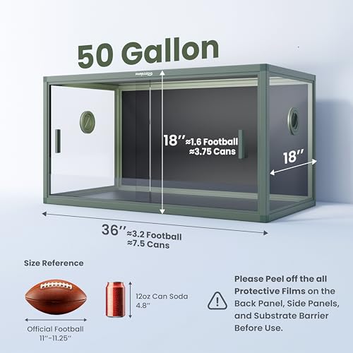 Image of Phailozoo Stackable 50 Gallon Reptile Enclosure for Gecko, Juvenile Reptile | Adding Vibrant Fun for Your Home, Anti-fingerprint Tempered Glass Door with Handles Easy to Feed & Clean
