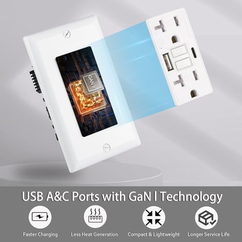 Toptozl 20 Amp GFCI Outlet with USB-C & USB-A Ports, Self-Test GFCI Electrical Outlet in-Wall, Tamper-Resistant, Thinner Design, USB Charger for Smartphones and Tablets, ETL Listed - Image 5
