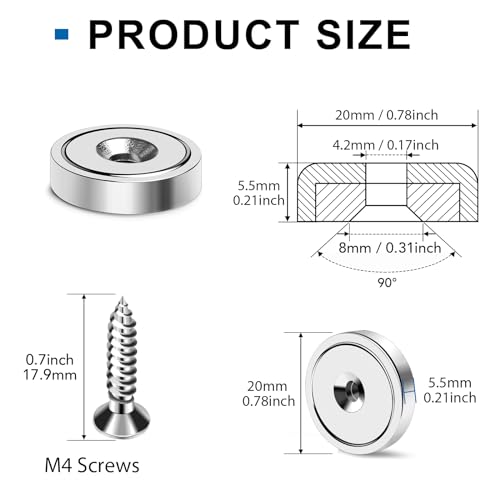 Image of LOVIMAG Strong Neodymium Rare Earth Magnets, 30LBS-24 Pack | Heavy Duty Cup Magnet with Countersunk and Screws for Tool Room, Kitchen Doors, Wall Mounting, Office