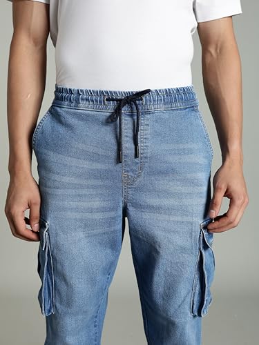 Image of INKD Men's Regular Fit Joggers - Mid -Rise | Cotton Blend | Stretchable Fabric| Elasticated Waistband | Jeans for Men (Available in Plus Sizes)
