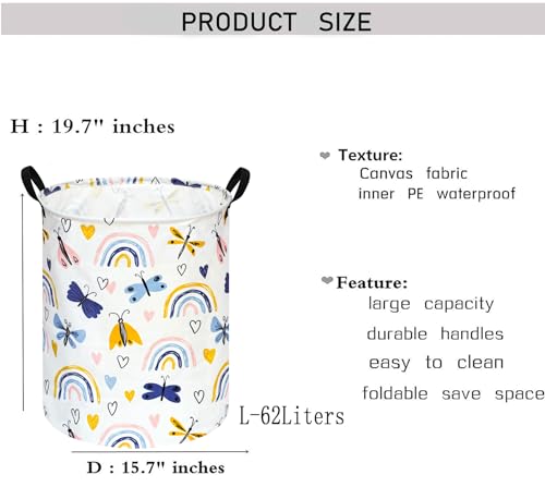 Image of Kids Laundry Hamper Clothes Gift Basket Storage Laundry Baskets Organizer Bin with Handles for Nursery Room (Dragonfly)