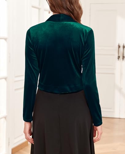 Image of Women's Long Sleeve Velvet Shrug for Dresses Cocktail Party Open Front Cropped Bolero Cardigan Top