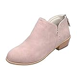  Botines para Mujer, Cuero Tacon Bajos Botas 4 CM Comodos Fiesta Boda Otoño Rosa 40