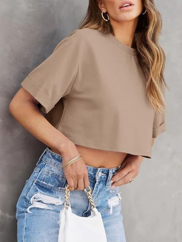 Image of Tankaneo Women Crop T-Shirts Half Sleeve Drop Shoulder Cropped Tops Y2K Casual Summer Basic Tees