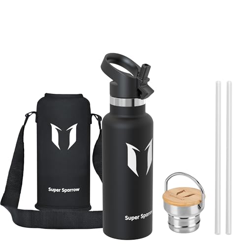 Super Sparrow Botella Agua Acero Inoxidable - Botella Agua Niños - 500ml - Botella Termica Boca Estándar - Sin BPA, para Niños & Adultos, Deporte, Oficina, Yoga, Ciclismo