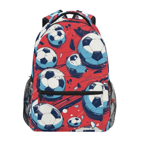 Sac à dos scolaire football rouge pour voyage et ordinateur portable