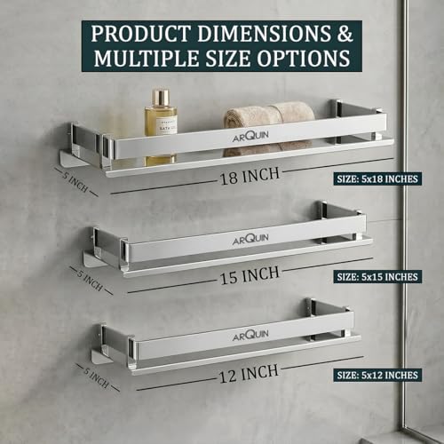 Image of ARQUIN Bathroom Shelf Organizer 5x15 Inch | 304 Grade Stainless Steel Bathroom Racks and Shelves | Wall Shelf for Bathroom Accessories Set | Storage Shelves Rack for Kitchen Shelves & Racks