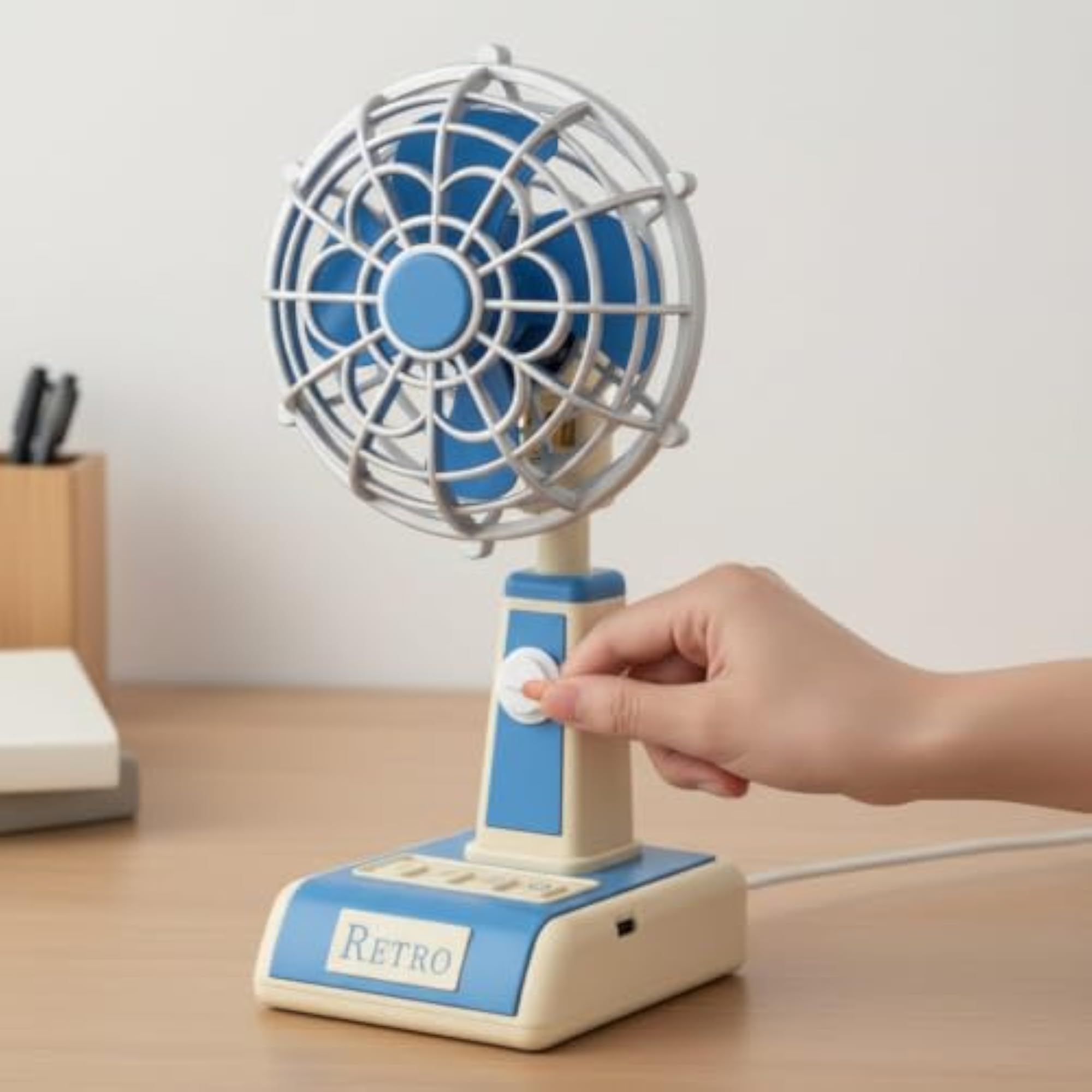 Compact Retro Desk Fan with 3-Speed Adjustable Head