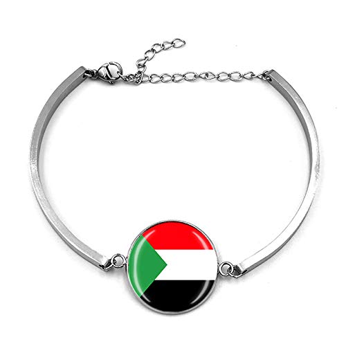 Wedare Souvenir Sudan Flag Bracelet Metal Chain Crystal Wristband Souvenir,Fashion Stainless Steel Bracelet For Man & Woman Special Day's Gift