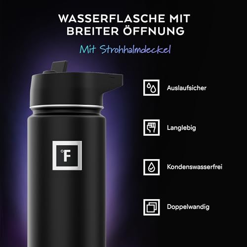 Edelstahl Trinkflasche mit Strohhalm - 650/950/1200/1800 ml - Kohlensäure Geeignet Auslaufsicher Doppelwandig Isoliert Thermosflasche BPA-Freie - Wasserflasche Sport Gym Fitness Reisen Kinder