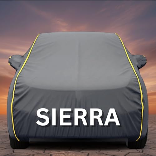 Image of Premium Grey Series 100% Waterproof Car Body Cover for Sierra Cover (All Models) with Mirror Pockets | Triple Stitched, Elastic, Custom Fit, Heat Resistant, Anti-Dust, All-Weather Cover