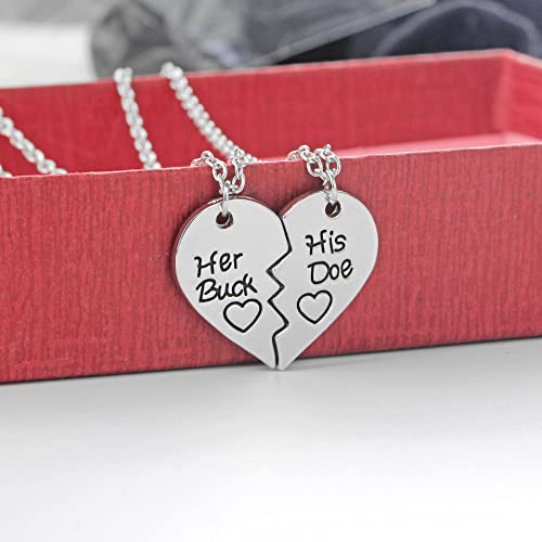 Couple Necklace for Valentine's Day Her Buck His Doe Necklace Matching Heart Necklace for Husband Wife Split Heart Puzzle Necklace for Boyfriend Girlfriend3