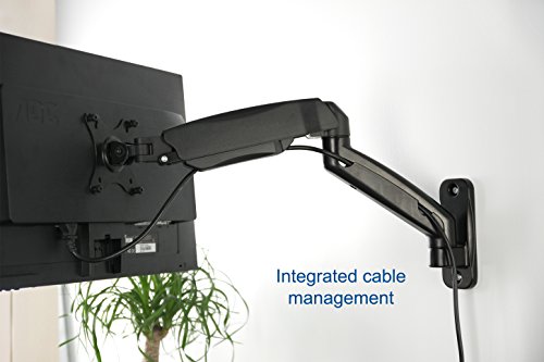 Vivo Height Adjustable Pneumatic Extended Arm Single Monitor Wall Mount, Full Motion Articulating, Fits 17 To 27 Inch Screen, Black, Mount-V001G #TOP5