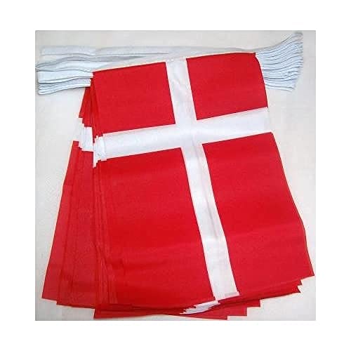 Image of AZ FLAG Denmark 6 meters BUNTING Flag 20 flags 9'' x 6'' - Danish STRING flags 15 x 21 cm