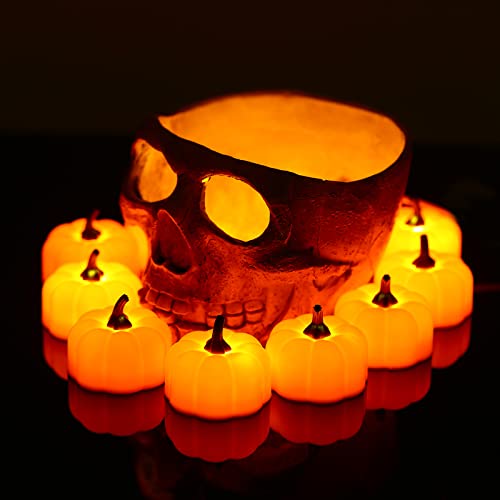 Ankilo - Paquete de 12 velas con batería de calabaza, velas brillantes sin llama, luces de té para el hogar, Halloween, Navidad, Acción de Gracias, decoración Cover