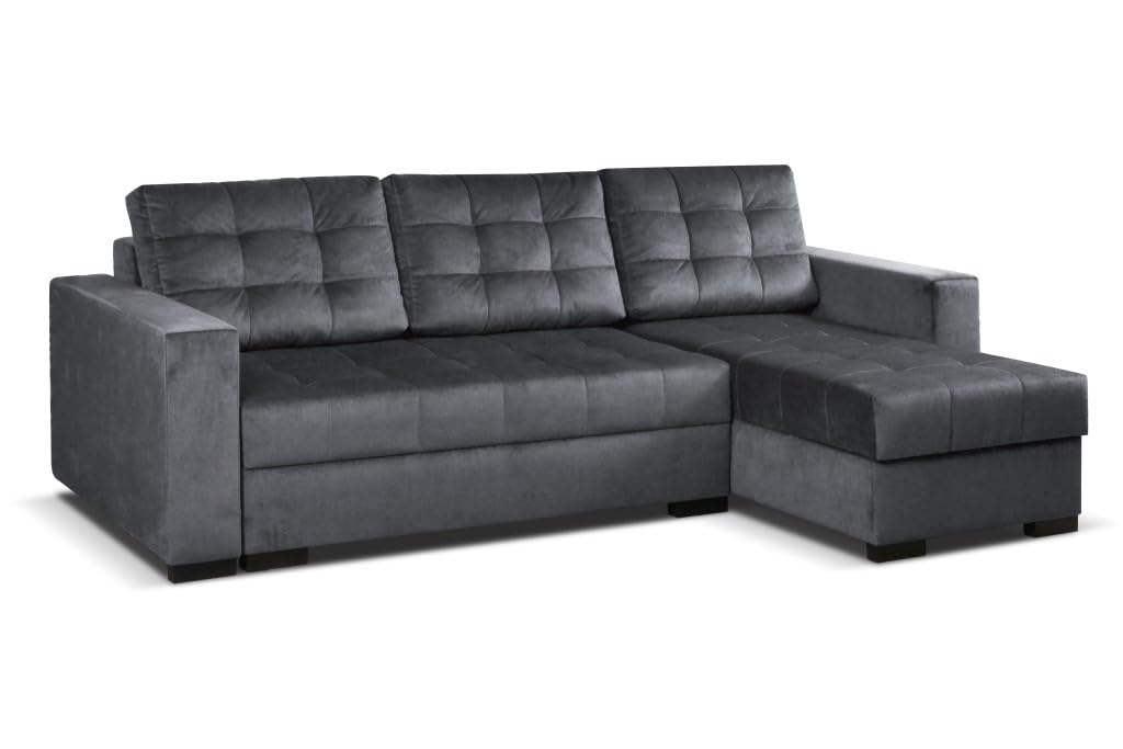 Universal Ecksofa mit Schlaffunktion und 2 Bettkasten LARO I 242cm Breit Sofa L Form I Eckcouch mit Schlaffunktion I Universal Ecke (Rechts oder Links) I Sofa Grau