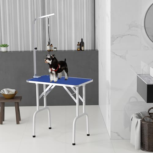 PawHut Trimmtisch klappbar Tierpflegetisch Schertisch Pflegetisch für Hunde Katzen Metall Blau 81 x 48,5 x 80 cm