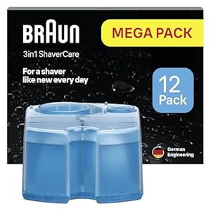 Braun 3in1 ShaverCare ORIGINAL SmartCare Center Refill Cartridges, Cleans 10x Better Than Water, 3in1 Formula With Lemon Scent, Provides Hygienic Cleaning To Remove Hair & Skin Particles, 12 Pack