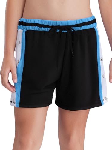 Mufeng Kids Boys Tear Away Sports Shorts Drawstring Press Button Side Split Contrast Color Hot Pants for Basketball