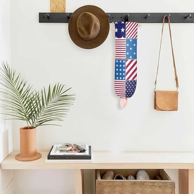 YETTASBIN American Flag Check Plastic Bag Holder, Reusable Grocery Bag Holder Versatile Wall Mount Storage Bag Dispenser with Drawstring for Home Kitchen Decor 1 Pack
