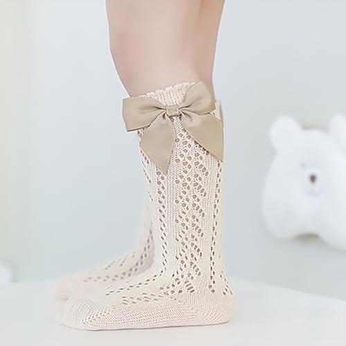 Girls' Mesh Bow Long Socks Thin Breathable Solid Color Cotton Hollow Out Anti 𝗦kid Knitting Stocking for3