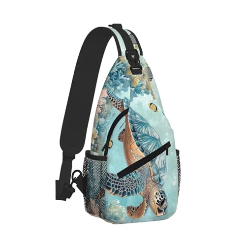 Image of SUPLUCHOM Sling Bag Turtle Sea Coral Ocean Hiking Daypack Crossbody Shoulder Backpack Travel Chest Pack for Men Women