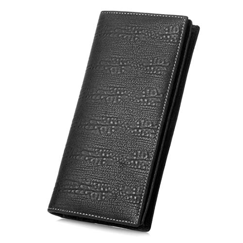 Men's Genuine Leather Multi-Card Long Bifold Wallet For Checkbook Black