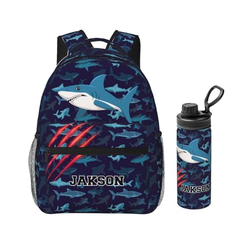 Custom Cute Shark Claw Kids Backpacks 2pcs Set for Boys Girls Student Personalized Name Text School Bag and 18 Oz Water Bottle Customized Sports Water Bottle School Bookbags for Back to School
