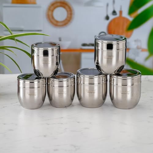 Image of Sumeet Stainless Steel Conical Shape Canisters /Dabba /Storage Containers for Kitchen with See Through Lid, Set of 6 Pcs, (400ml-8.5cm Dia-3Pc & 500ml-9cm Dia-3Pc), Silver