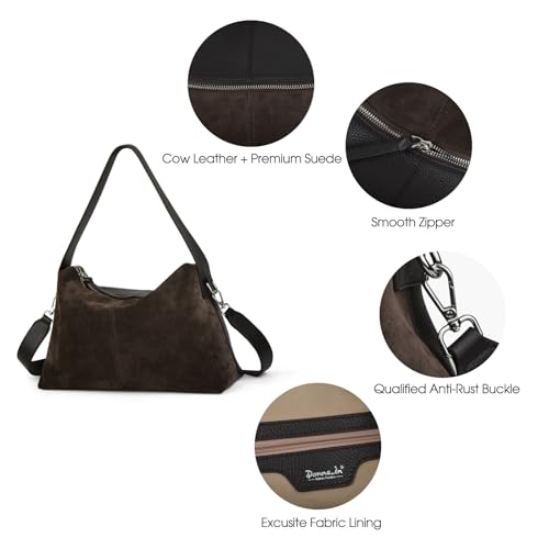 Cartera bandolera de cuero gamuzado para mujer miniatura 5