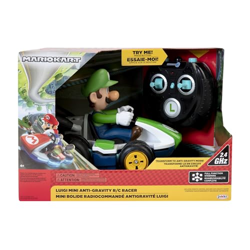 World of Nintendo Super Mario Kart 8 Luigi Mini Anti-Gravity Rc Racer 2.4Ghz, with Full Function Steering Create 360 Spins, Whiles & Drift Up To 100" Range - For Kids Ages 4 Plus
