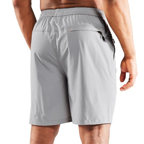 Image of MIER Men's Quick Dry Running Shorts with Zipper Pocket Elastic Waist Athletic Workout Exercise Shorts