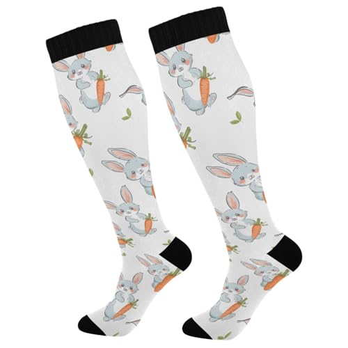 MFTJYO Rabbit Carrot White Compression Socks for Women Men Circulation Long Knee High Socks for Athletic Sports Running