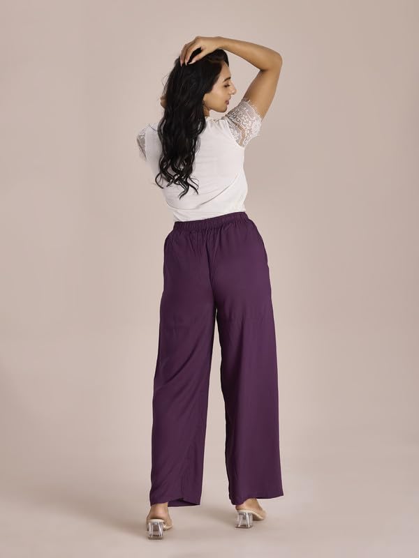 Image of GO COLORS Soft Viscose Basic Palazzo Full Length for Women| Breathable, Mid Rise, Relaxed Fit