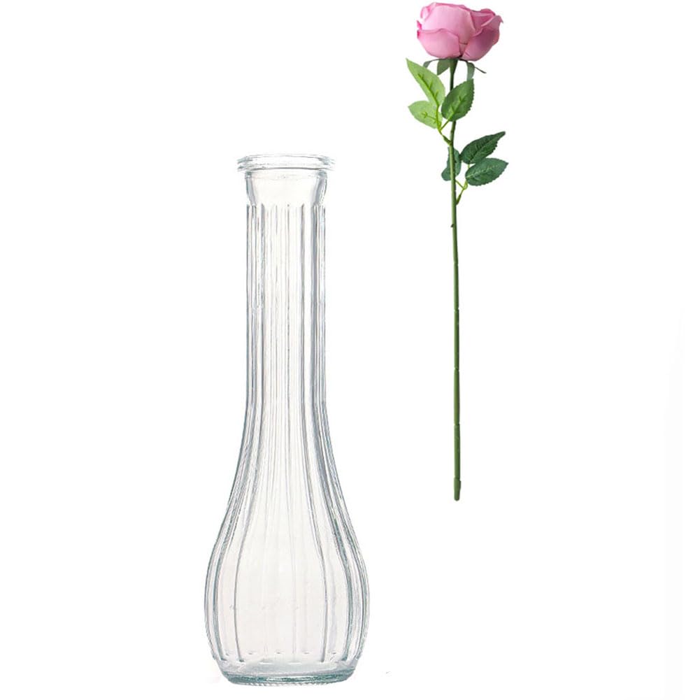 Jarrón de cristal de 20 cm de alto, cuello estrecho, transparente, para decoración de mesa del hogar, centro de mesa, oficina, sala de estar